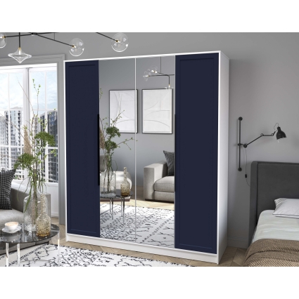 Шкаф распашной Тренд КТ-Ш4 (з) (Белый платинум ЛДСП/ Индиго ЛМДФ) Ш1800 В2128 Г547